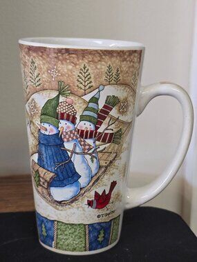 Snowman Winter Scene Ceramic Mug By T. Santry Holiday Design Cardinal